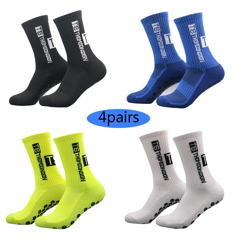 Sports Socks 4 pairs Style TS Football Socks Round Silicone Suction Cup Grip Anti Slip Soccer Socks Sports Men Women Baseball Socks 231009