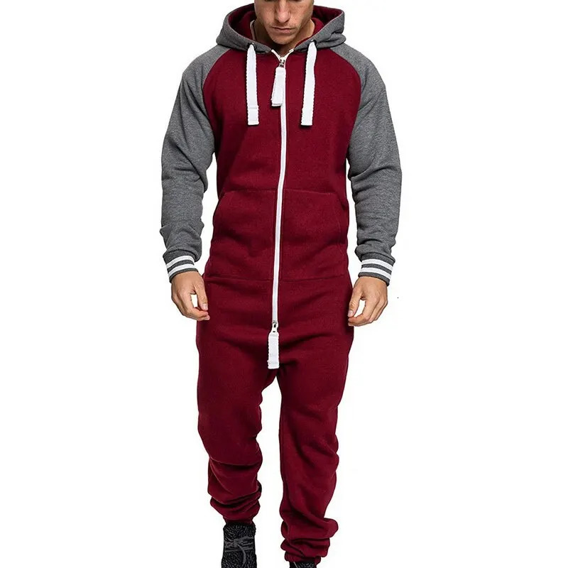 Men's Tracksuits FallWinter Men's Pajamas Onesie Adult Home Wear Patchwork Casual Hoodie Printed Zipper Printed Pajamas Hoodie Suit 231010