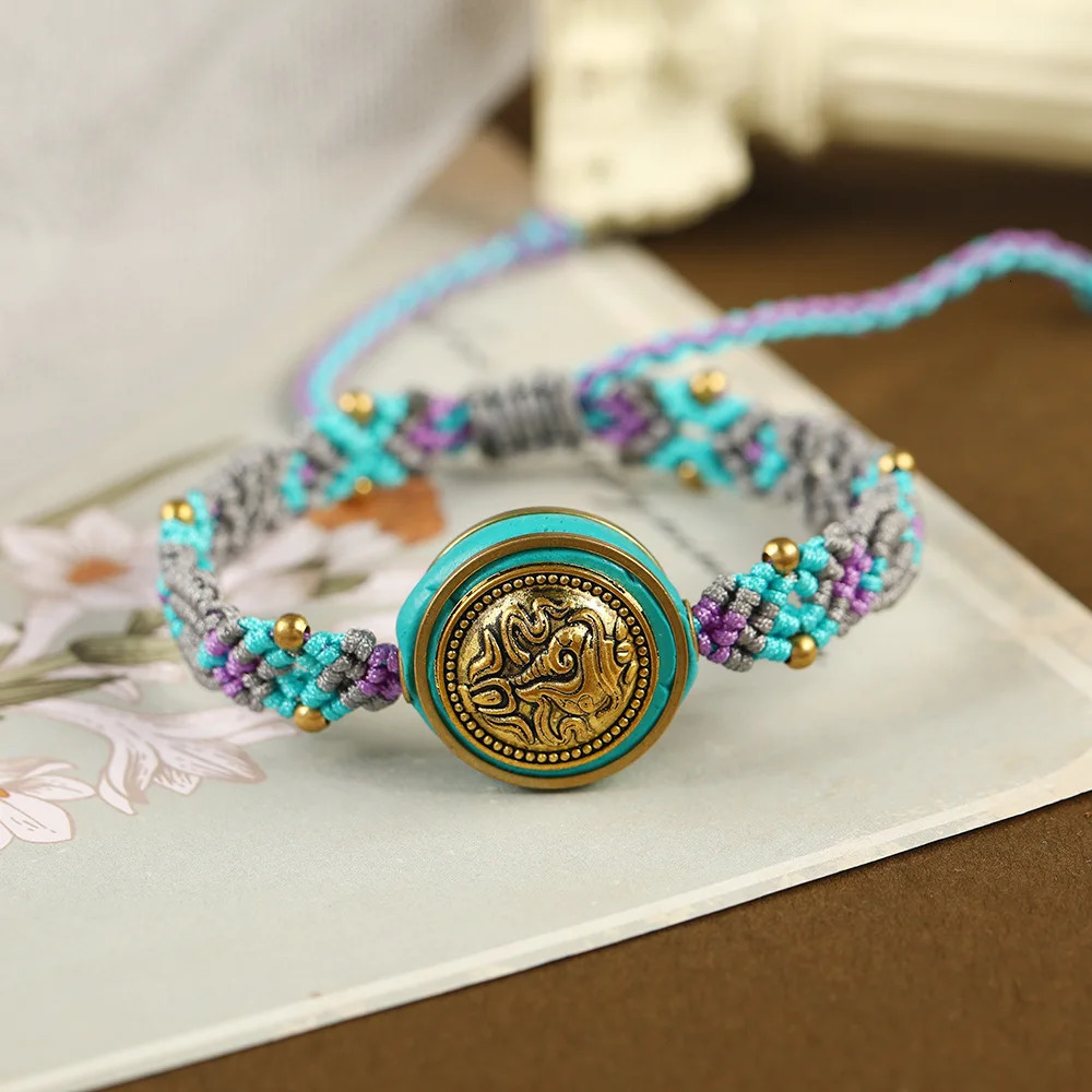 Charm Bracelets Bohemian Folk Style Nepal Bead String Retro Skew Knot Multicolored Rope Pure Hand Woven Glamour Bracelet Jewelry for Women 231009