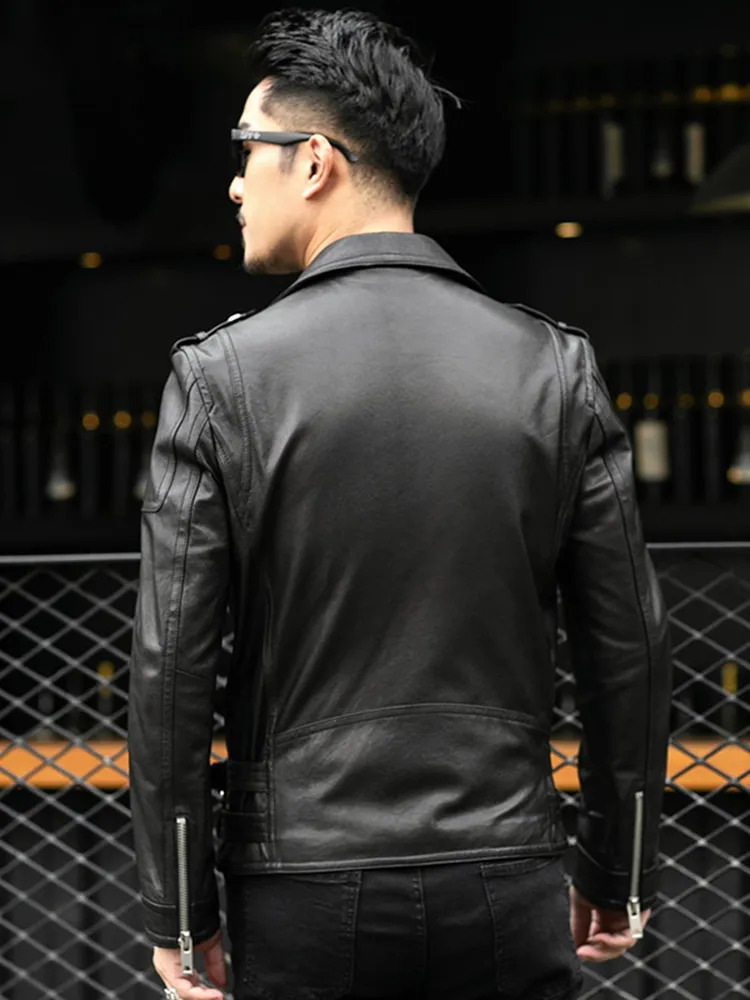 Men's Leather Faux Mauroicardi Spring Autumn Short Cool Black Biker Jacket Men Zipper Long Sleeve Belt Plus Size European Fashion 4xl 5xl 231010