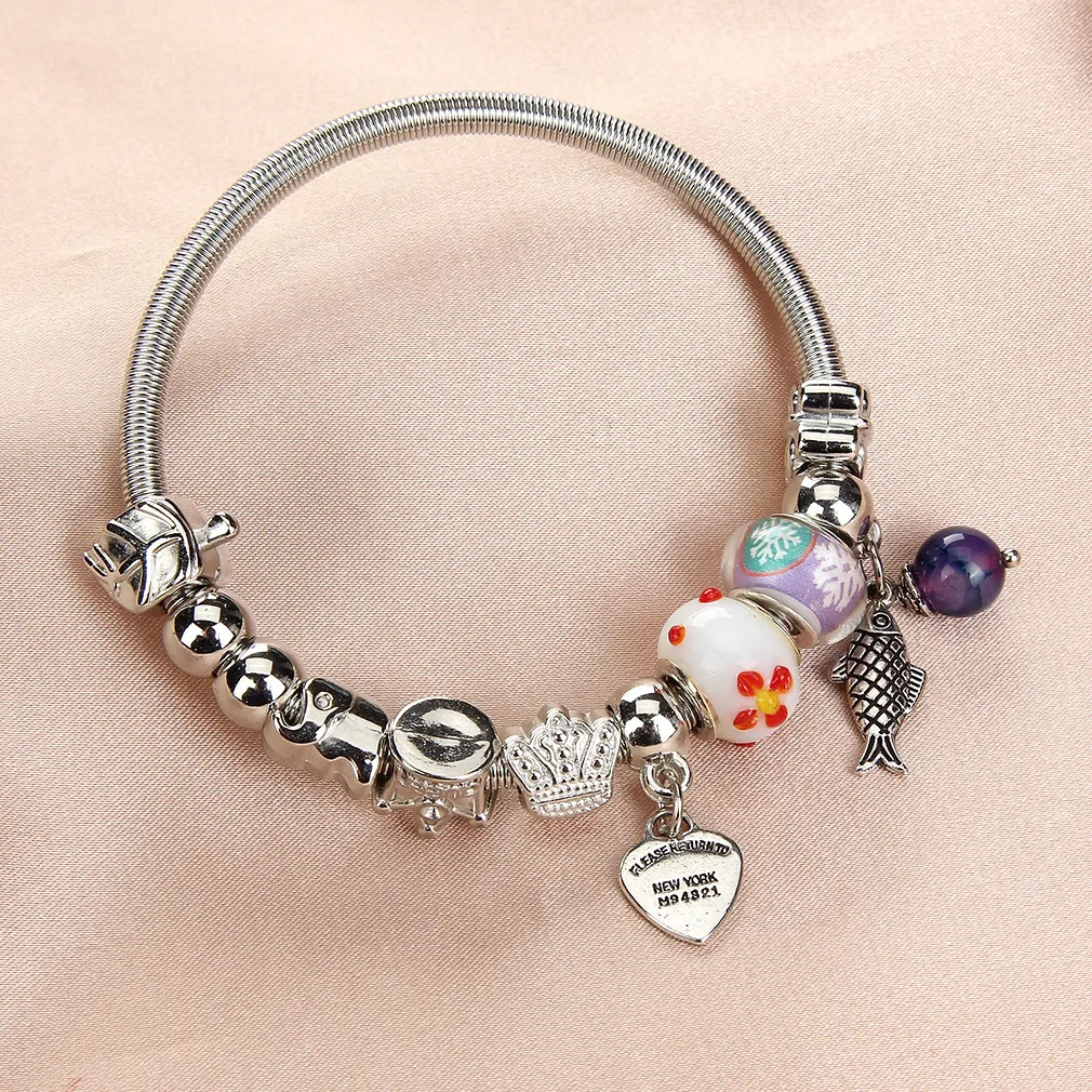 Charm Bracelets 12Pcs/set Women Stainless Steel Starfish Pendant Charms Bracelets Wire Cable Rhinestone Open Adjustable Cuff Bangles DIY Jewelry 23100