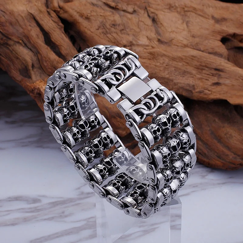 Charm Bracelets KALEN Punk 316 Stainless Steel Multiple Skull Heads Charm Bracelets For Men Biker Hand Chain Bracelet Drop Jewelry 231009