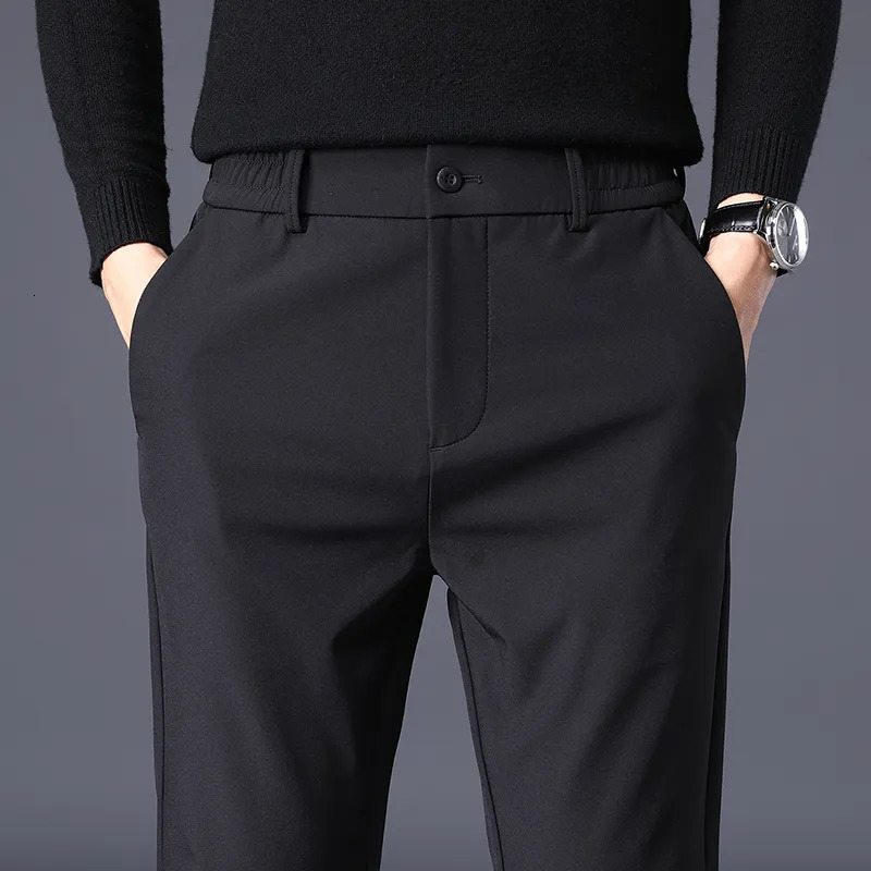 Mens Pants Autumn Winter Casual Business Stretch Slim Fit Elastic Waist Jogger Korean Classic Thick Black Gray Trousers Male 231010
