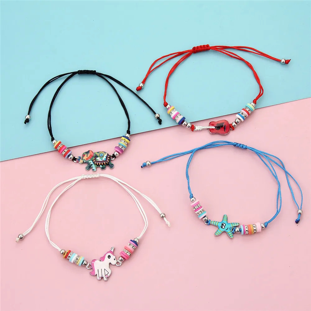 Charm Bracelets Boho 42pcs/lot Women Soft Clay Bead Enamel Turtle Animal Charms Yoga Bracelets Set Braided Adjustable Rope Chain Jewelry Mixed 231009