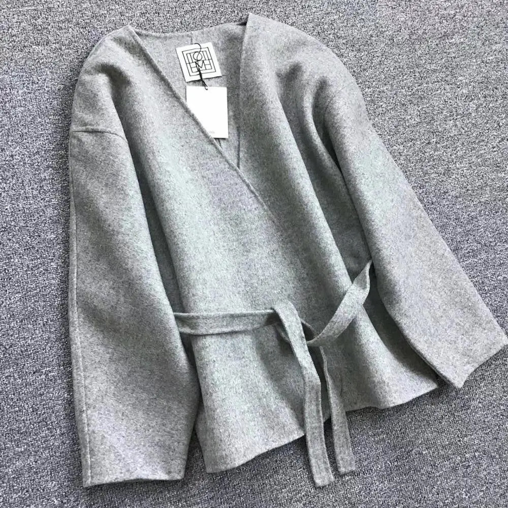 Women's Wool Blends Totem* Wool coat short Cardigan Cassic ANNECY series V-neck Cardigan arc si-shaped Silhouette Belted Jacket Tight Waist 23101