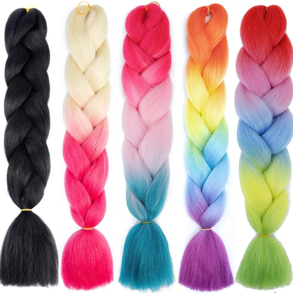 Human Hair Bulks Jumbo Braid 24 Inches Synthetic Braiding Hair Ombre Jumbo Hair Extension For Women DIY Hair Braids Pink Purple Yellow Gray 231010