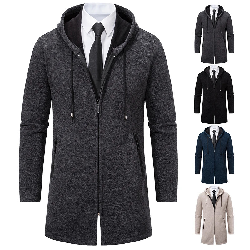 Men's Jackets 2023 Long Trench Coat Men Knit Sweater Cardigan Zipper Jacket Cold Blouse Business Casual Overcoat Fashion Male Jumpers 231010