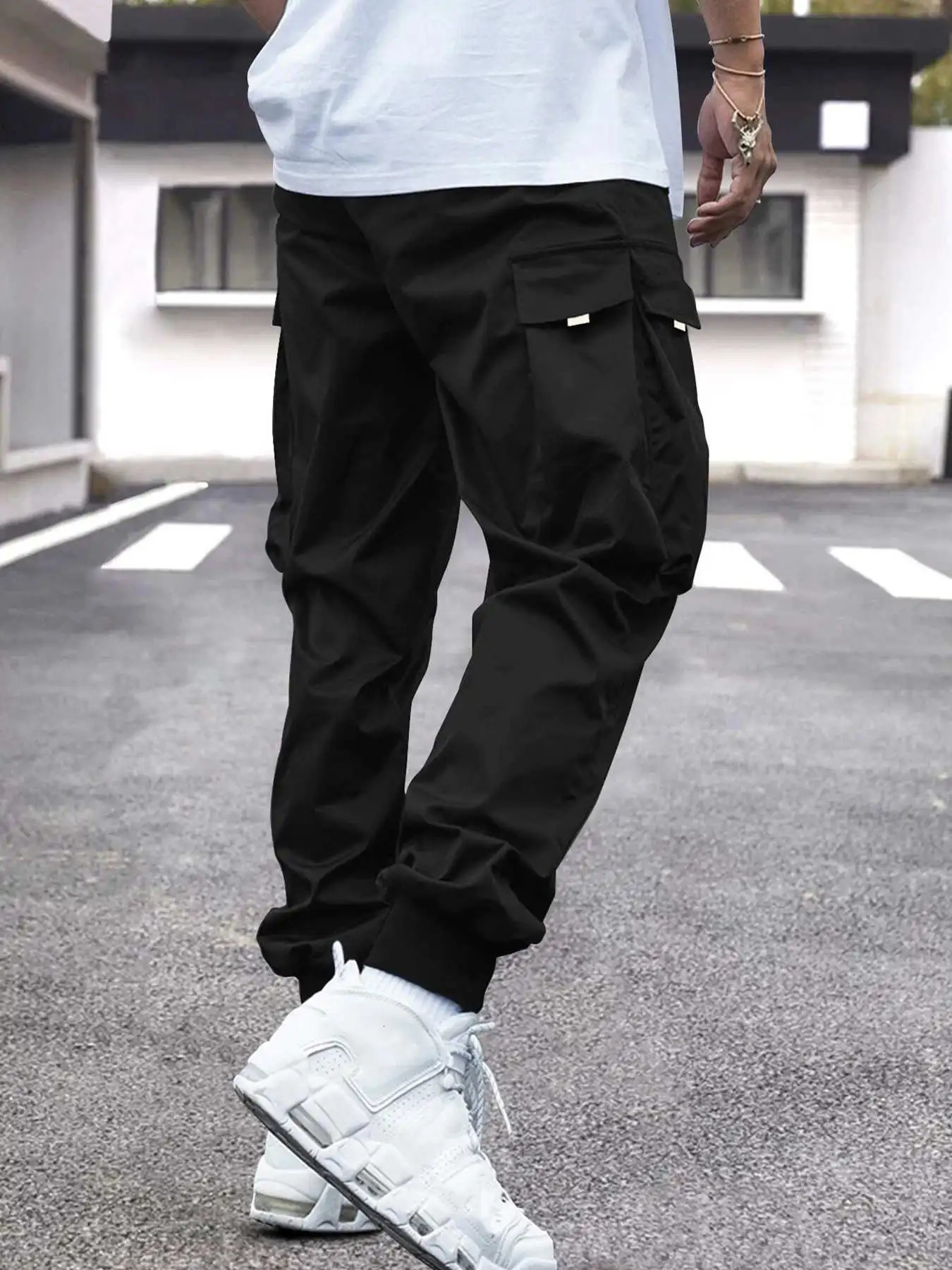 Men's Pants Men Flap Pocket Side Drawstring Waist Cargo Pants 231010