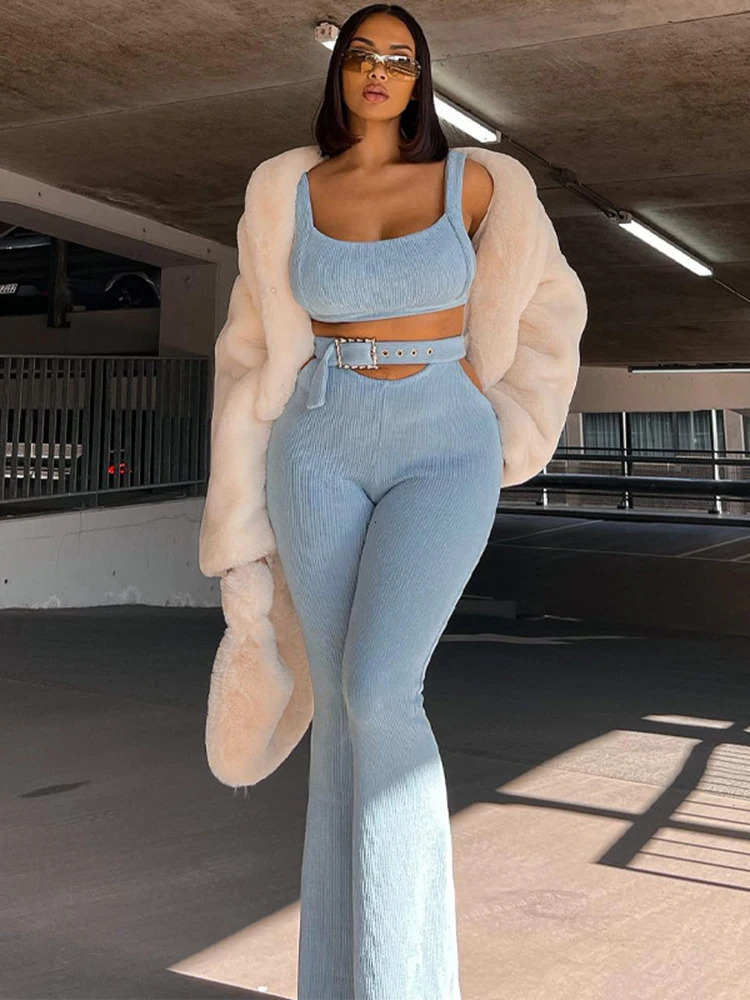 Women's Two Piece Pants Hugcitar Women Tank Tops Long Pants Two Piece Matching Sets Vacation Outfit Summer Clothes Wholesale Items For Business 2