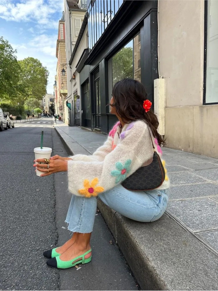 Women's Knits Tees Fashion Chic Casual Embroidery Sweater Loose Open Stitch Women Long Sleeve Cardigan Autumn Winter Ladies High Street Tops 2310