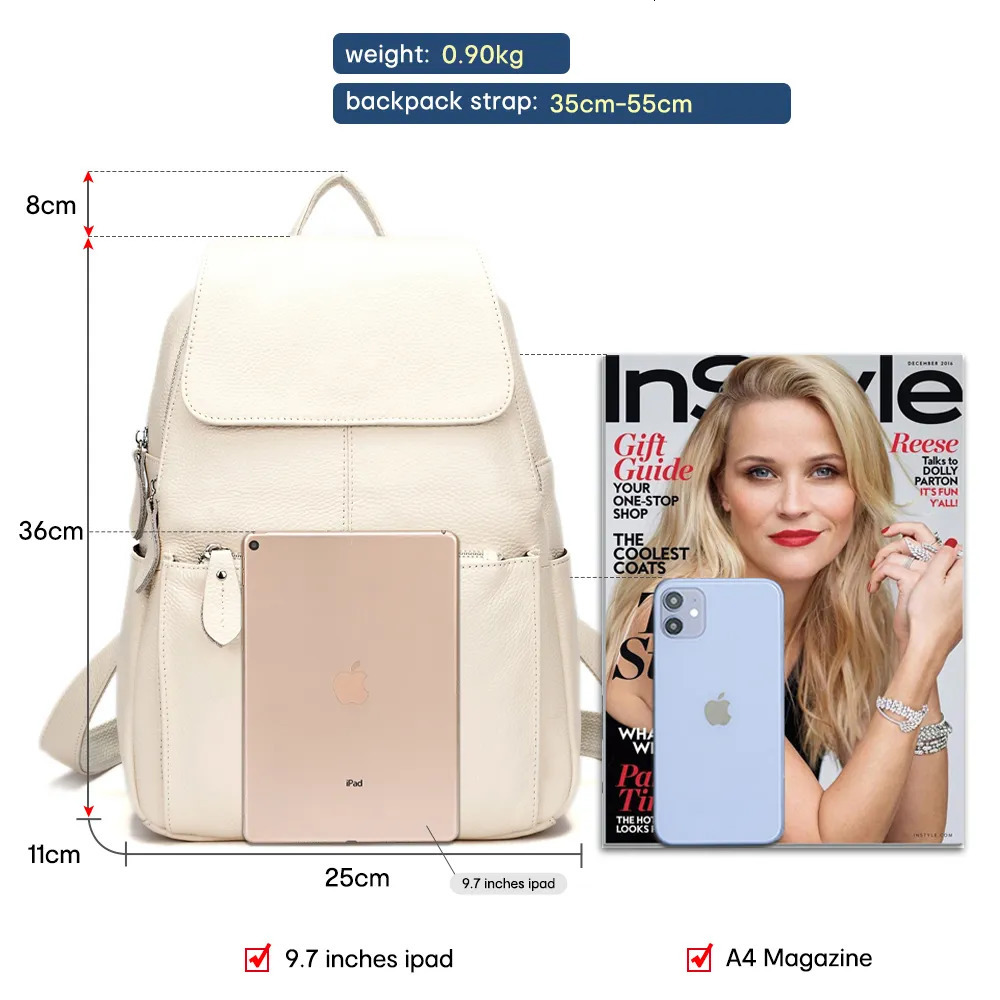 School Bags Zency Black Beige Leather Women Backpack A Quality Anti-theft Large Capacity Knapsack Travel Bag Lady Stylish School Rucksack 231009