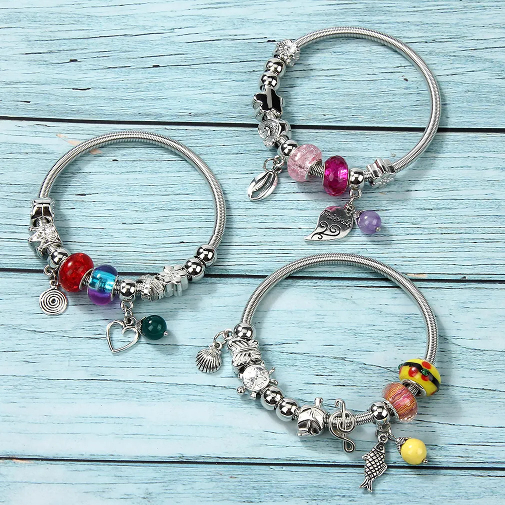 Charm Bracelets 12Pcs/set Women Stainless Steel Starfish Pendant Charms Bracelets Wire Cable Rhinestone Open Adjustable Cuff Bangles DIY Jewelry 23100