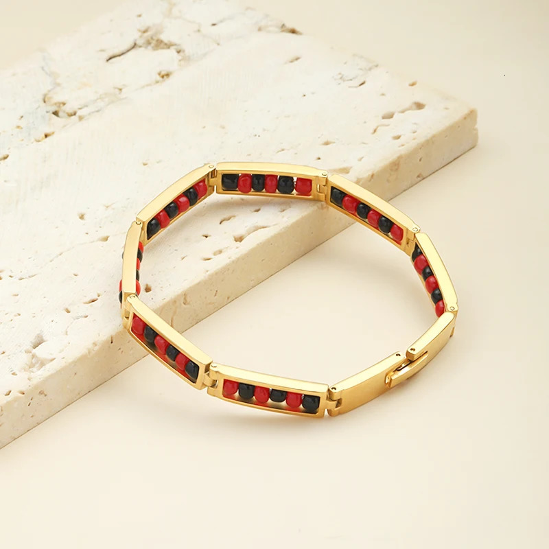 Charm Bracelets CARLIDANA Trend Stainless Steel Jewelry Red and Black Color Orula Beads Bracelet Unisex Lucky Amulet Bangle For Women 231009