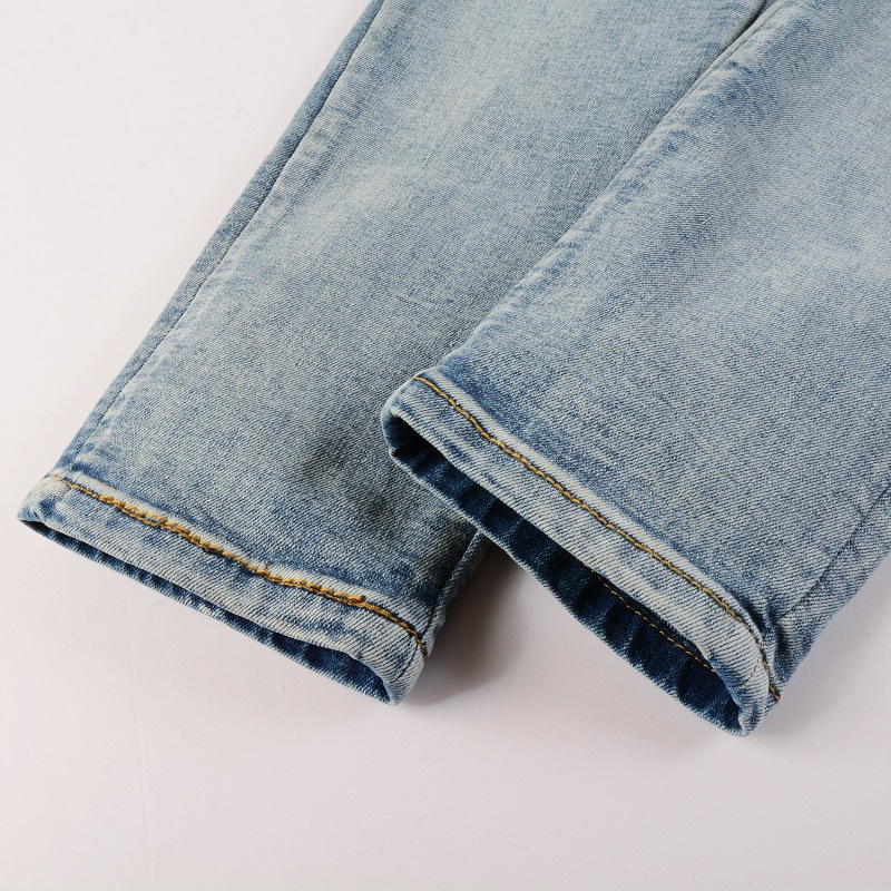 Men's Jeans High Street Jeans Men Letter Embroidered Denim Pants Hole Patch Slim Fit Pants