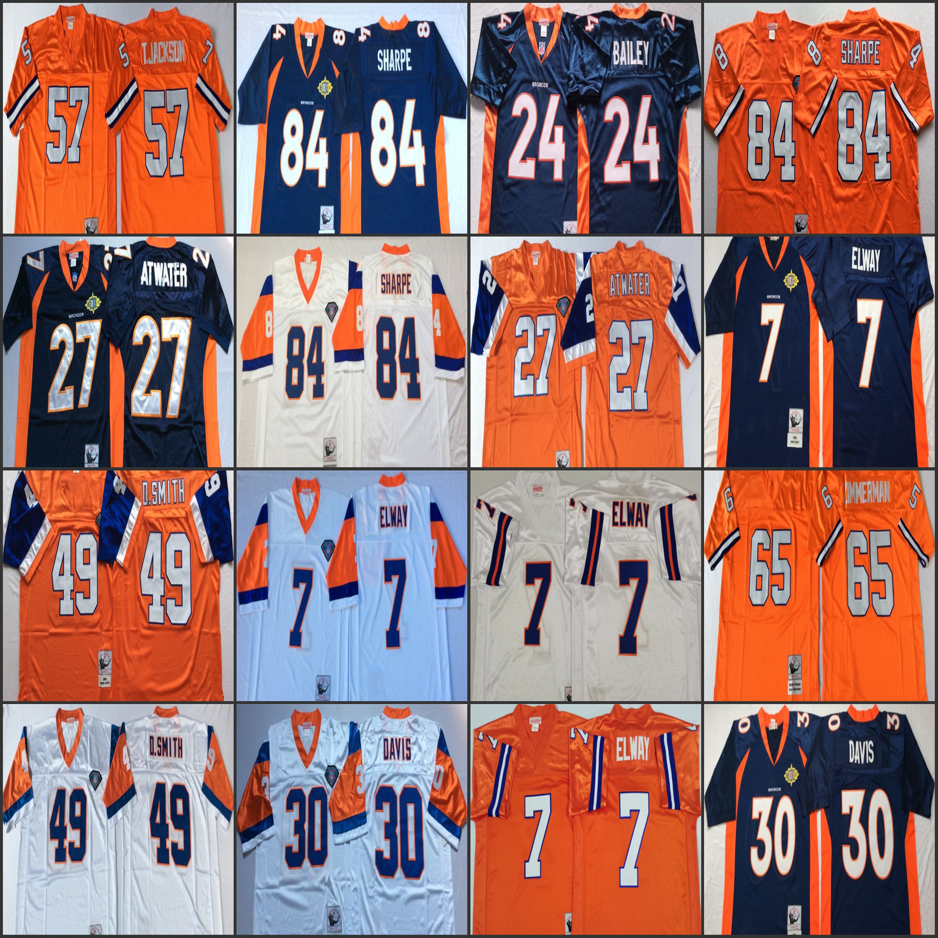 Throwback Football Jersey 7 John Elway 27 Steve Atwater 77 Karl Mecklenburg 80 Shannon Sharpe 24 Champ Bailey 30 Terrell Davis M N Blue Orange White