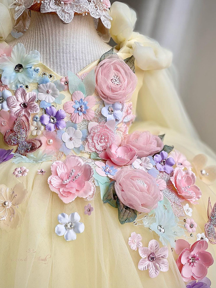 Yellow Ral Wer Girl Dresses For Wedding Gown Butterfly Lace Applique Baby Birthday Dress Girls Pageant Ball Gowns Kid Party Prom Clothes 403 6660311