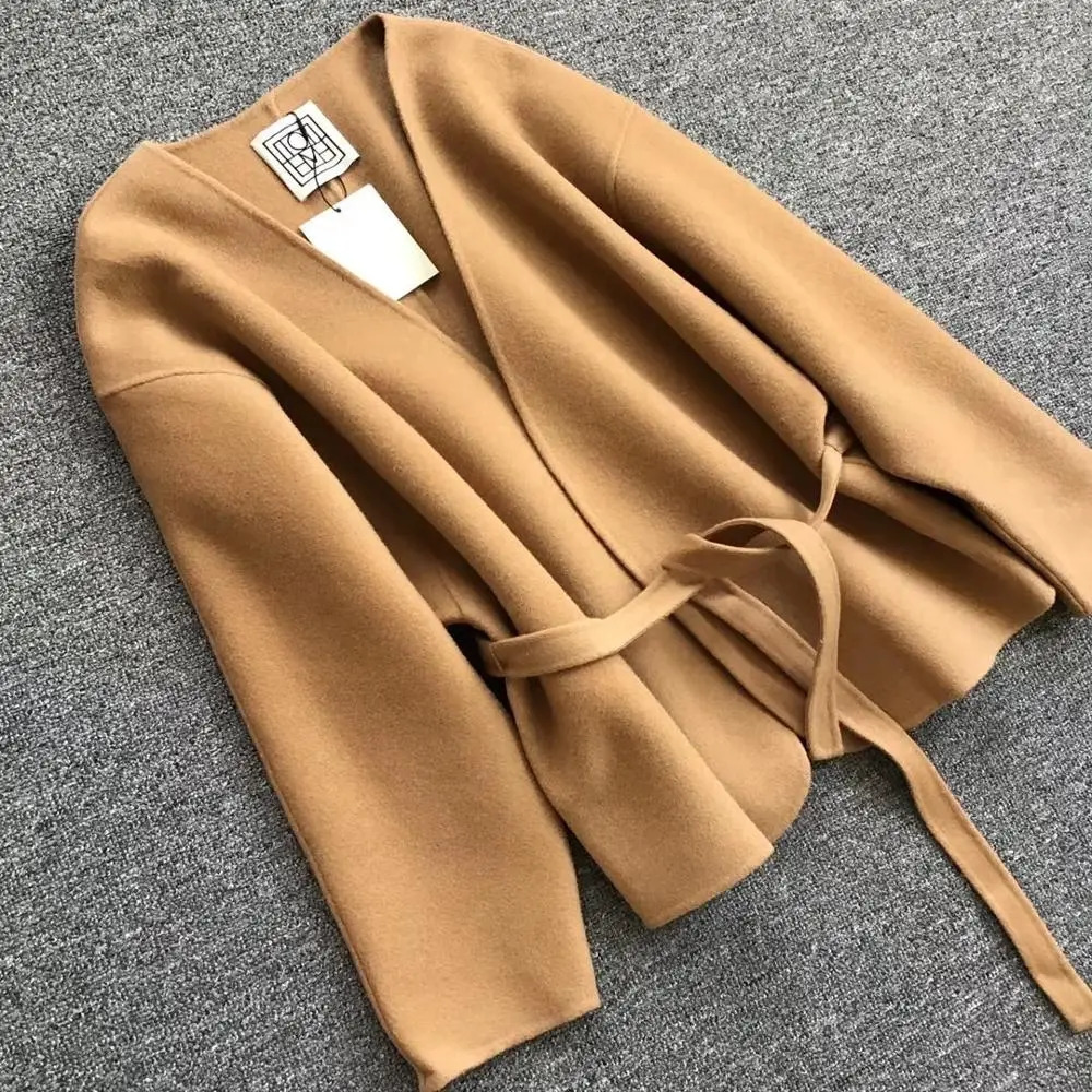 Women's Wool Blends Totem* Wool coat short Cardigan Cassic ANNECY series V-neck Cardigan arc si-shaped Silhouette Belted Jacket Tight Waist 23101