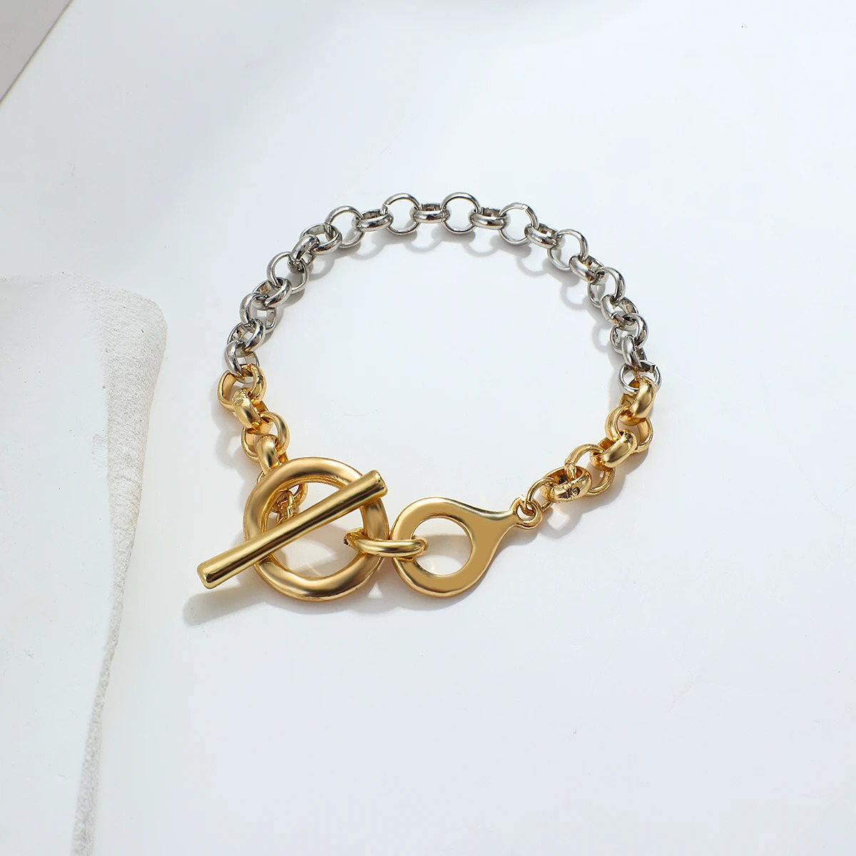 Charm Bracelets FLASHBUY Vintage Two Color Chain for Women Simple Toggle clasps Metal Geometric Statement Fashion Accessories 231009