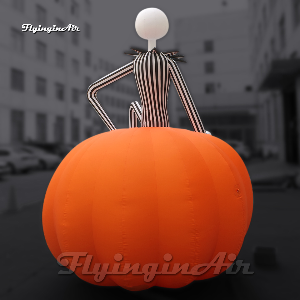 4m Outdoor Halloween Decorations Large Inflatable Skeleton Gentleman Sitting On the Pumpkin Head For Event
