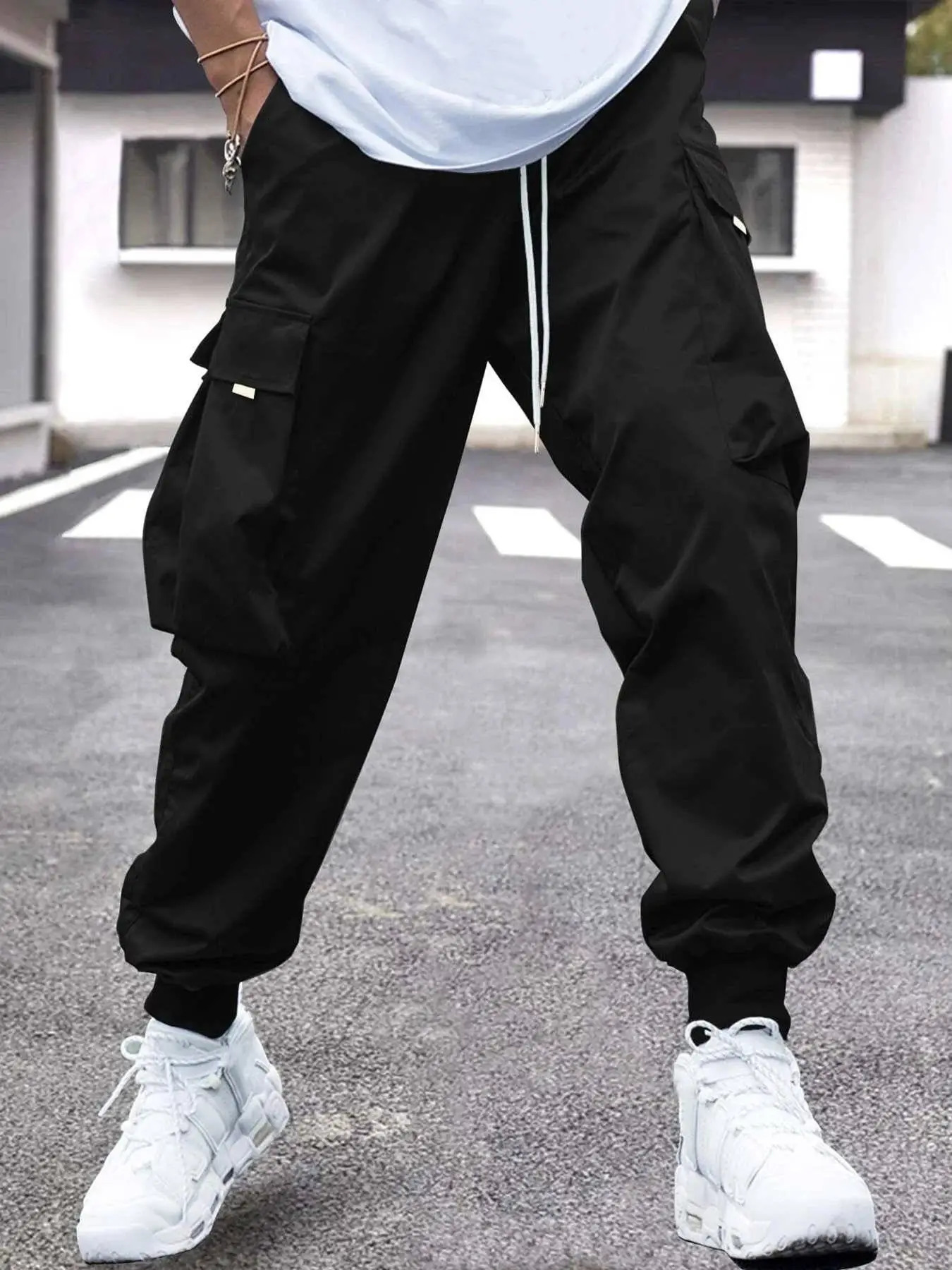 Men's Pants Men Flap Pocket Side Drawstring Waist Cargo Pants 231010