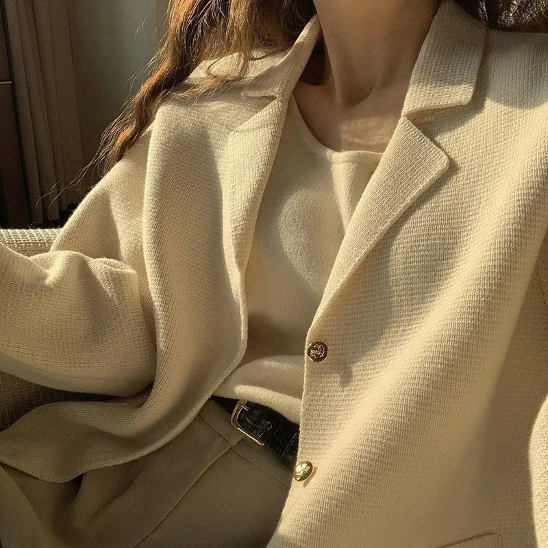 Womens Knits Tees Deeptown Elegant Knit Cardigan Women Old Money Style Korean Fashion Sweater Female Office Ladies Chic Autumn Casual Short Jumper 231