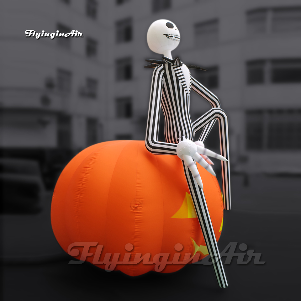 4m Outdoor Halloween Decorations Large Inflatable Skeleton Gentleman Sitting On the Pumpkin Head For Event
