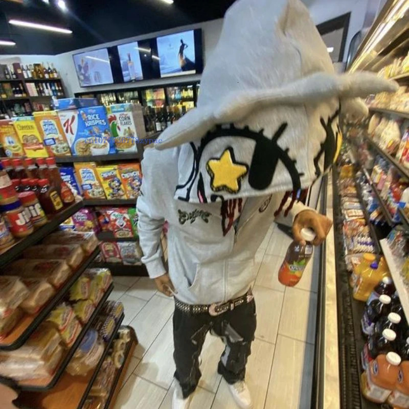 Men's Hoodies Sweatshirts Y2k Yellow Star Lace Hoodie Cardigan Men Women American Autumn Sweatshirt Campus Style Personality Casual Hoodie Jacket