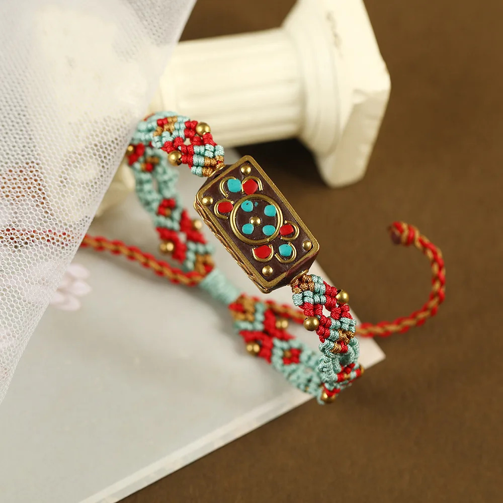 Charm Bracelets Bohemian Folk Style Nepal Bead String Retro Skew Knot Multicolored Rope Pure Hand Woven Glamour Bracelet Jewelry for Women 231009