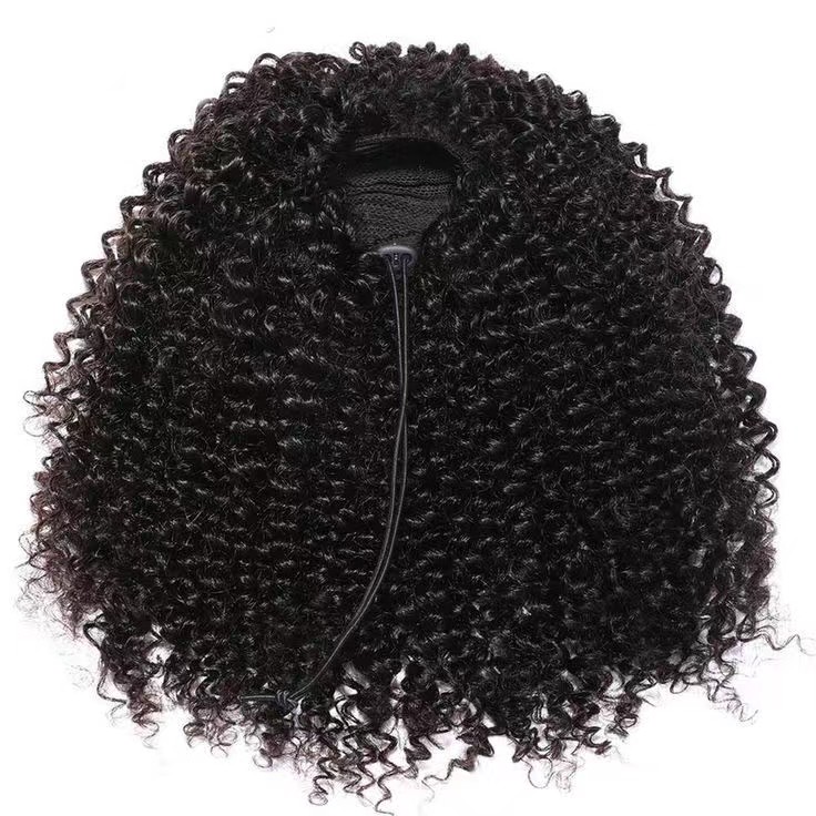 Mongolian Afro Kinky Curly Drawstring Ponytail Human Hair Extensions Pony Tail Clip in Hairpiece For Black Woman Dark Brown Brazilian Remy African ame