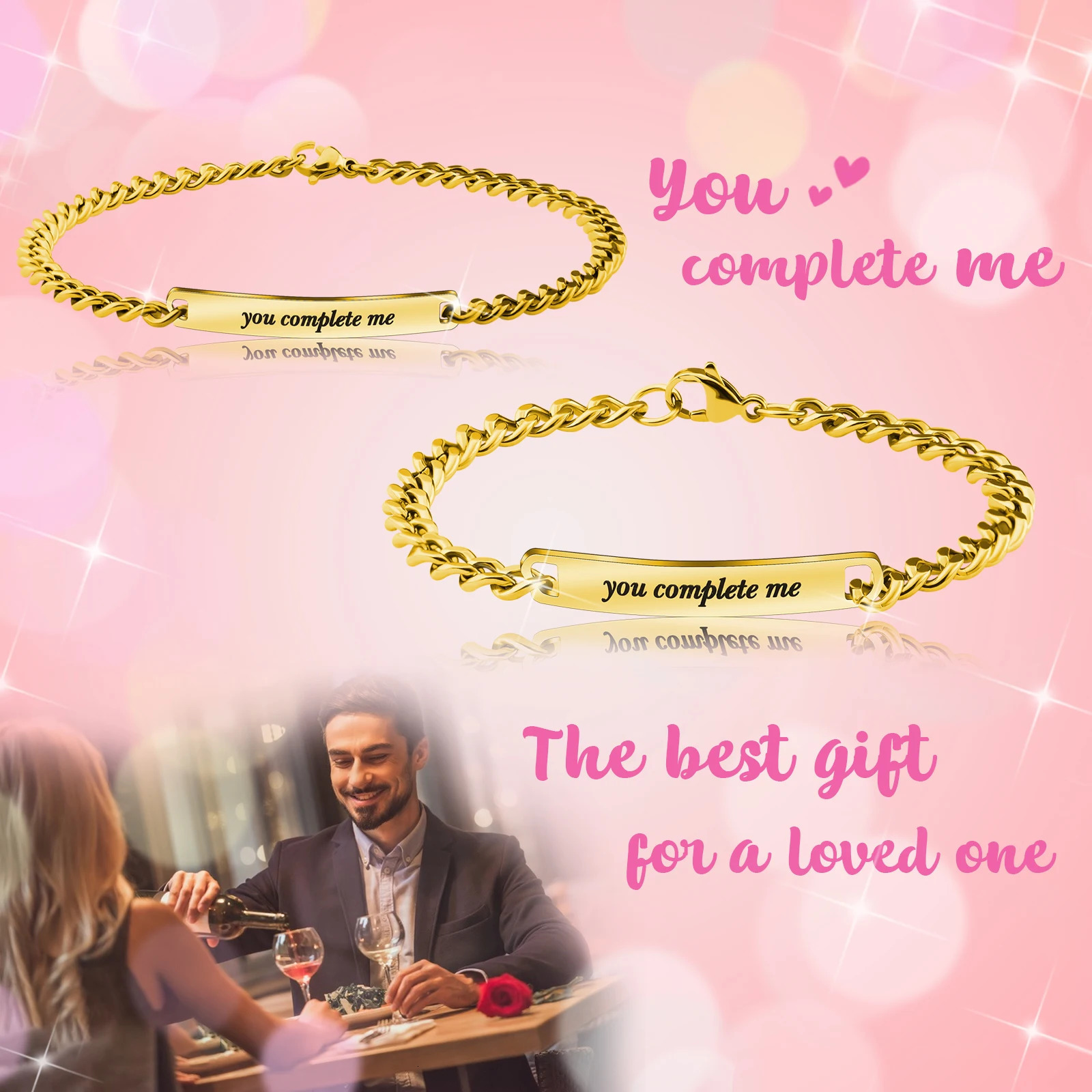 Charm Bracelets 1pair Customized Couple Bracelet for Lovers Message Bar Bracelet stainless steel Bracelet Valentines Day gift 231009