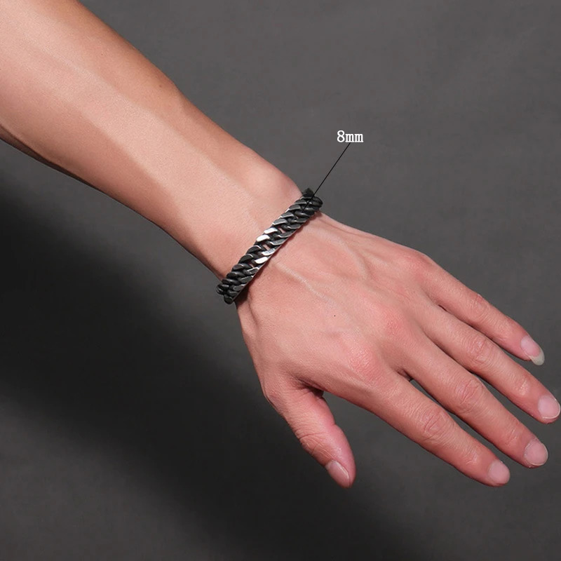 Charm Bracelets oulai777 stainless steel Steel color bracelet men chain hand black chain bracelets cuban link retro rock charm male accessories 231009