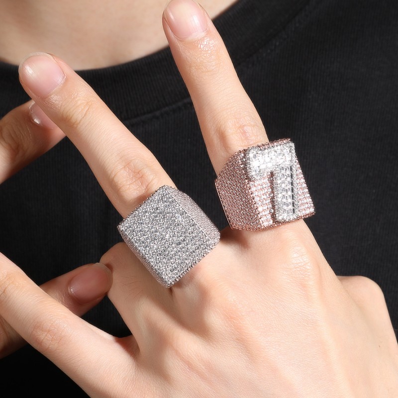 Hiphop Rapper Ring For Men New Fashion Hip Hop Gold Silver Baguette Full Bling CZ Iced Out Ring Mens Ice Out Diamond Jewelry