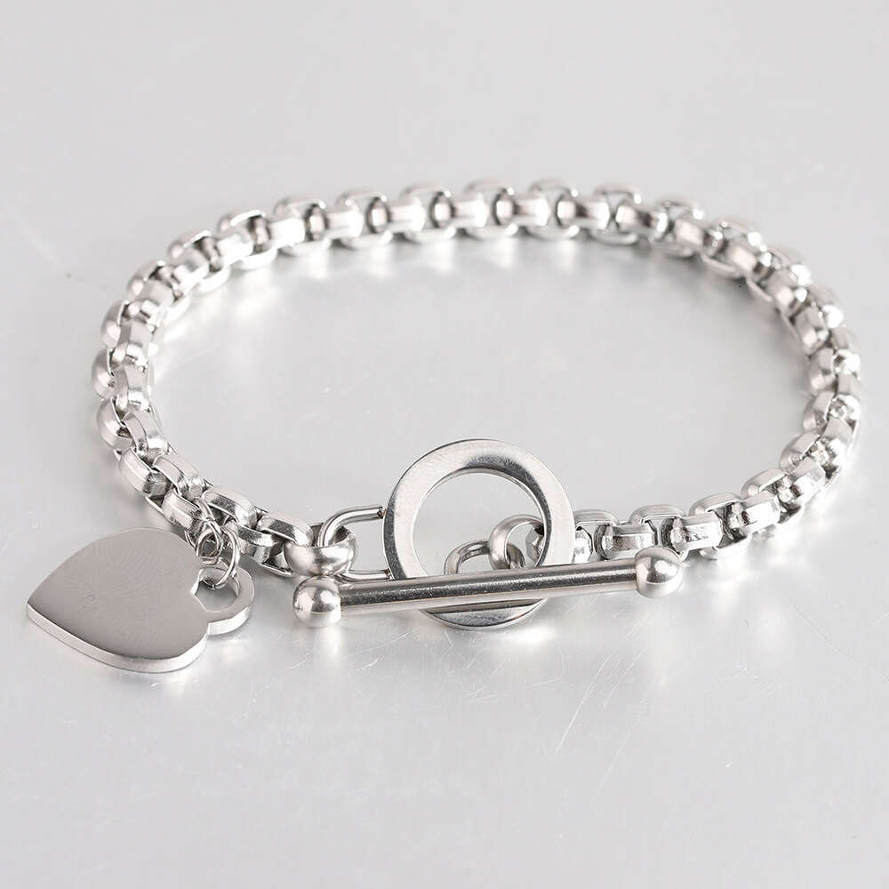 6mm Men And Women's Versatile Personality Heart Charms Link Chain Bracelet Togle Clasp Gold Stainless Steel Bangle Bracelets Ot Buckle Hand Wrist