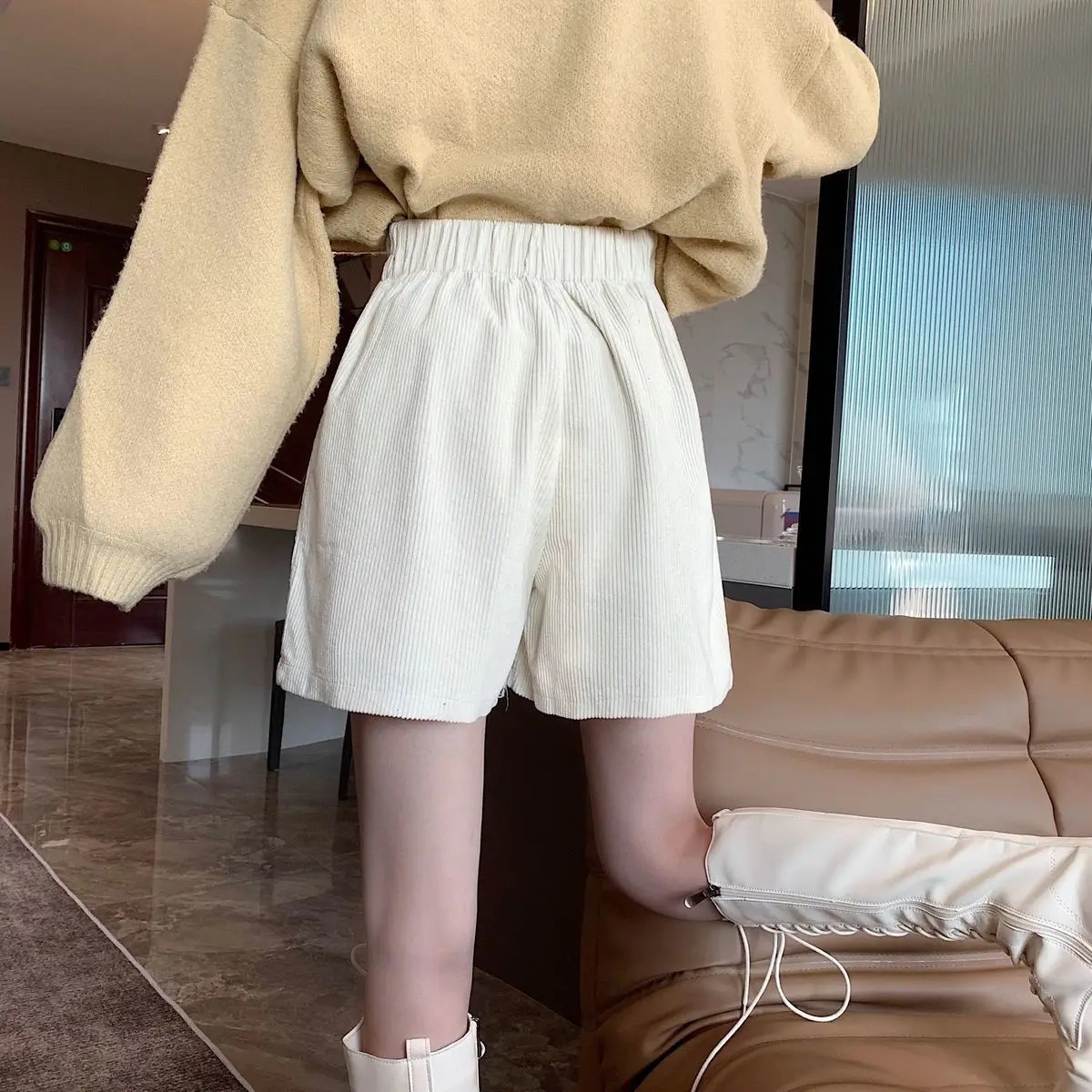 Women's Shorts 2023 Corduroy Cargo Autumn Winter High Waist Wide Leg Casual Vintage Female Trousers Fashion 231009