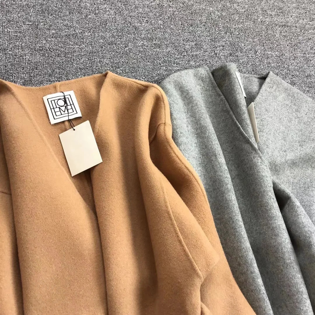 Women's Wool Blends Totem* Wool coat short Cardigan Cassic ANNECY series V-neck Cardigan arc si-shaped Silhouette Belted Jacket Tight Waist 23101