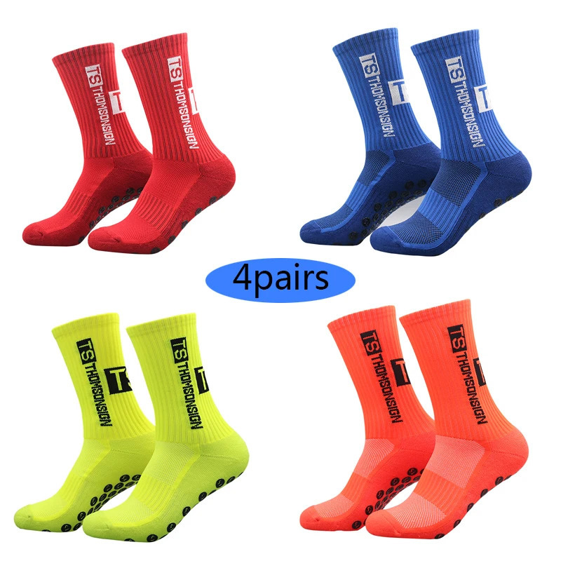 Sports Socks 4 pairs Style TS Football Socks Round Silicone Suction Cup Grip Anti Slip Soccer Socks Sports Men Women Baseball Socks 231009