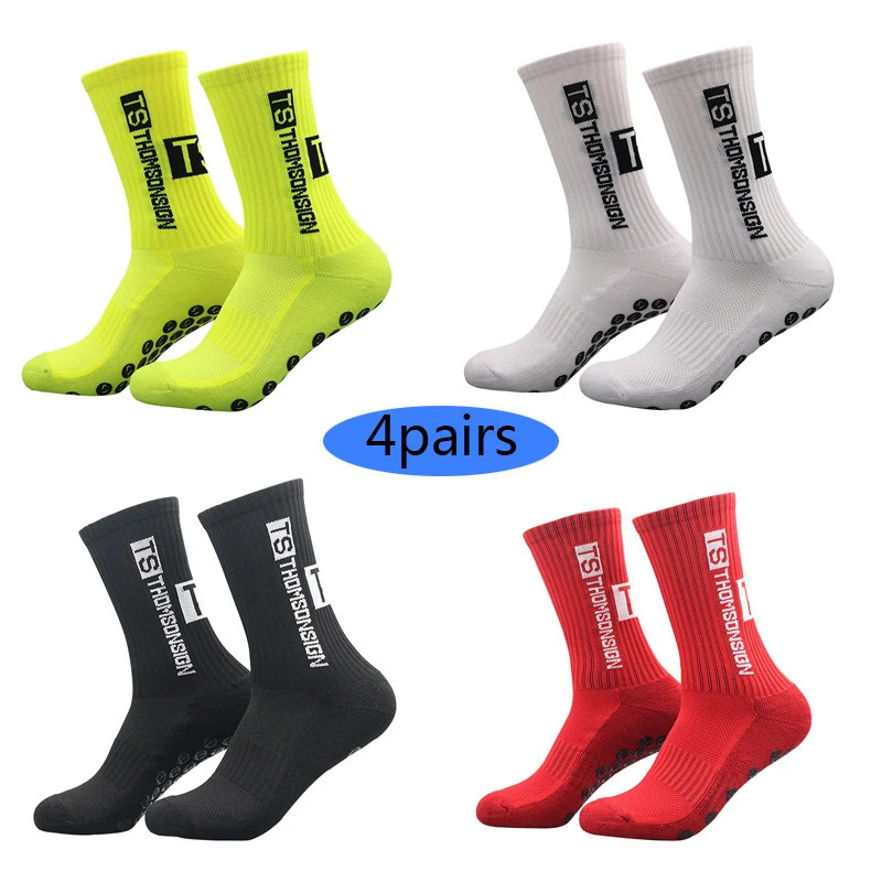 Sports Socks 4 pairs Style TS Football Socks Round Silicone Suction Cup Grip Anti Slip Soccer Socks Sports Men Women Baseball Socks 231009