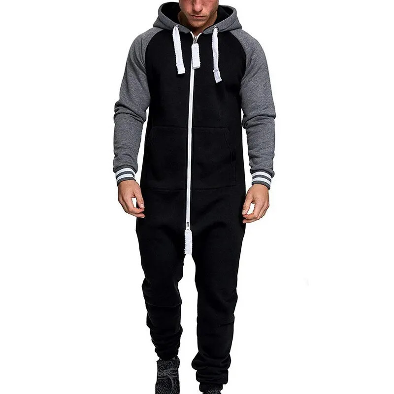 Men's Tracksuits FallWinter Men's Pajamas Onesie Adult Home Wear Patchwork Casual Hoodie Printed Zipper Printed Pajamas Hoodie Suit 231010