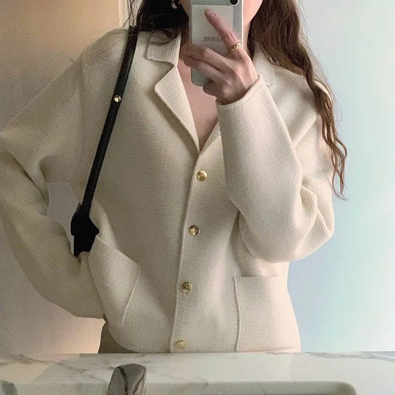 Womens Knits Tees Deeptown Elegant Knit Cardigan Women Old Money Style Korean Fashion Sweater Female Office Ladies Chic Autumn Casual Short Jumper 231