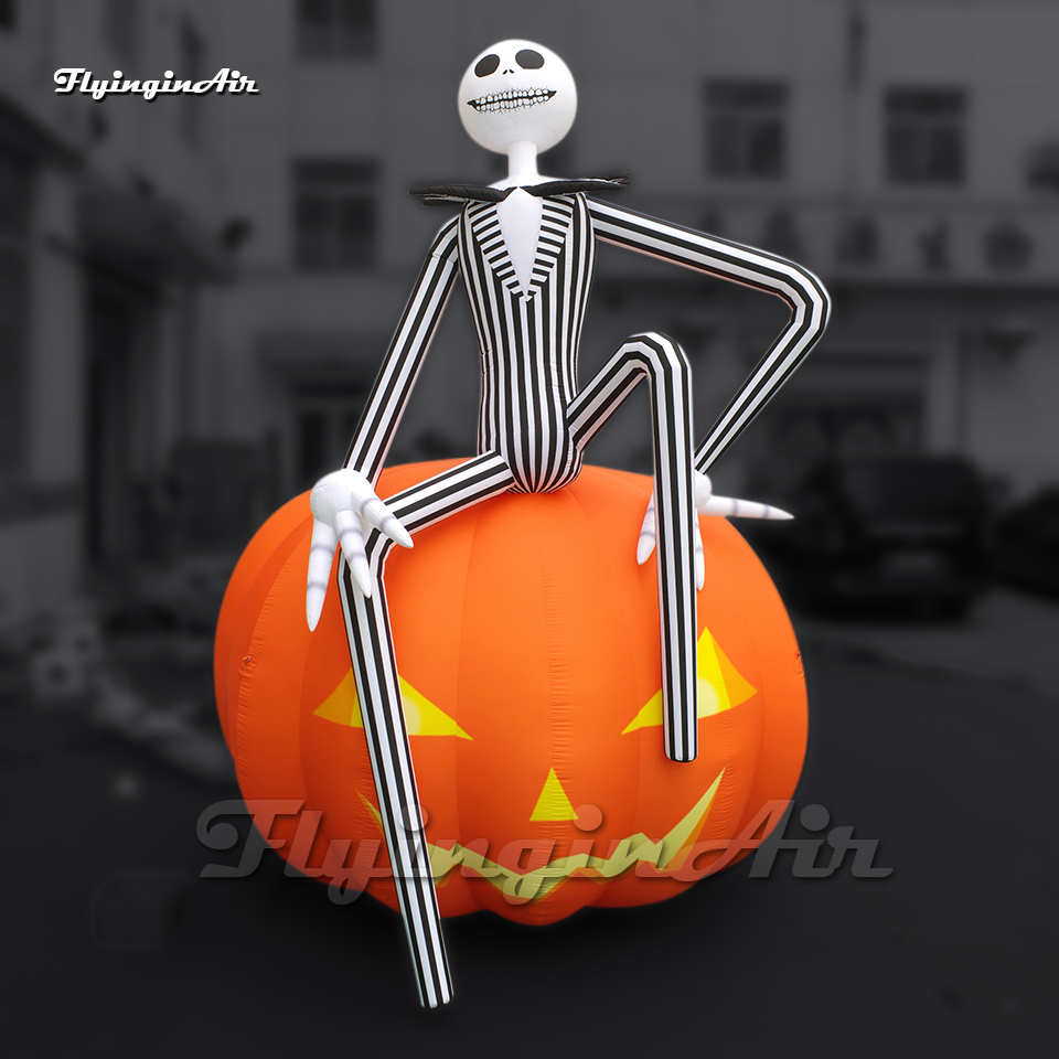4m Outdoor Halloween Decorations Large Inflatable Skeleton Gentleman Sitting On the Pumpkin Head For Event