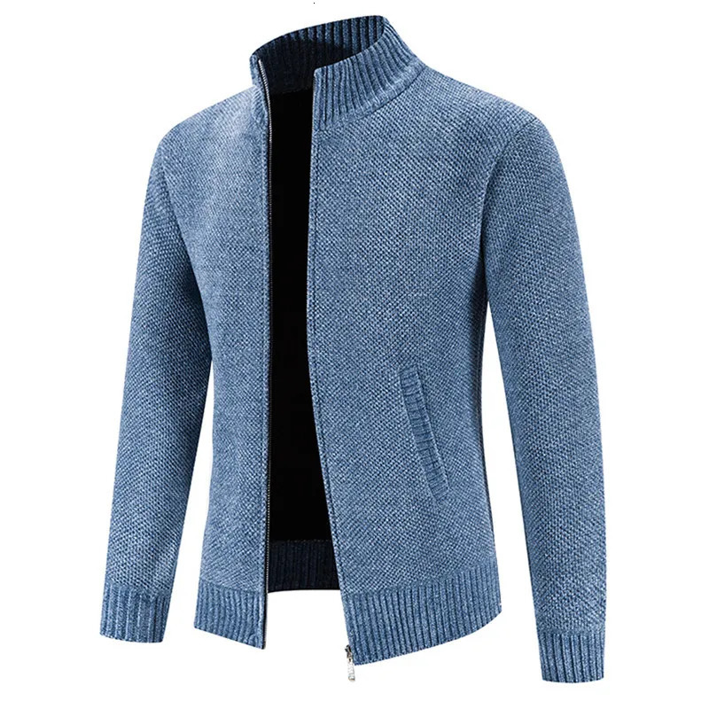 Designer men's autumn and winter sweaters men's fleece cardigan warm knit sports coat men's solid color stand-up collar zipper slim swe
