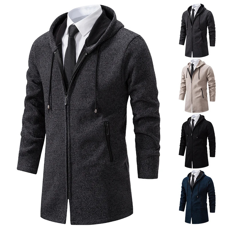 Men's Jackets 2023 Long Trench Coat Men Knit Sweater Cardigan Zipper Jacket Cold Blouse Business Casual Overcoat Fashion Male Jumpers 231010