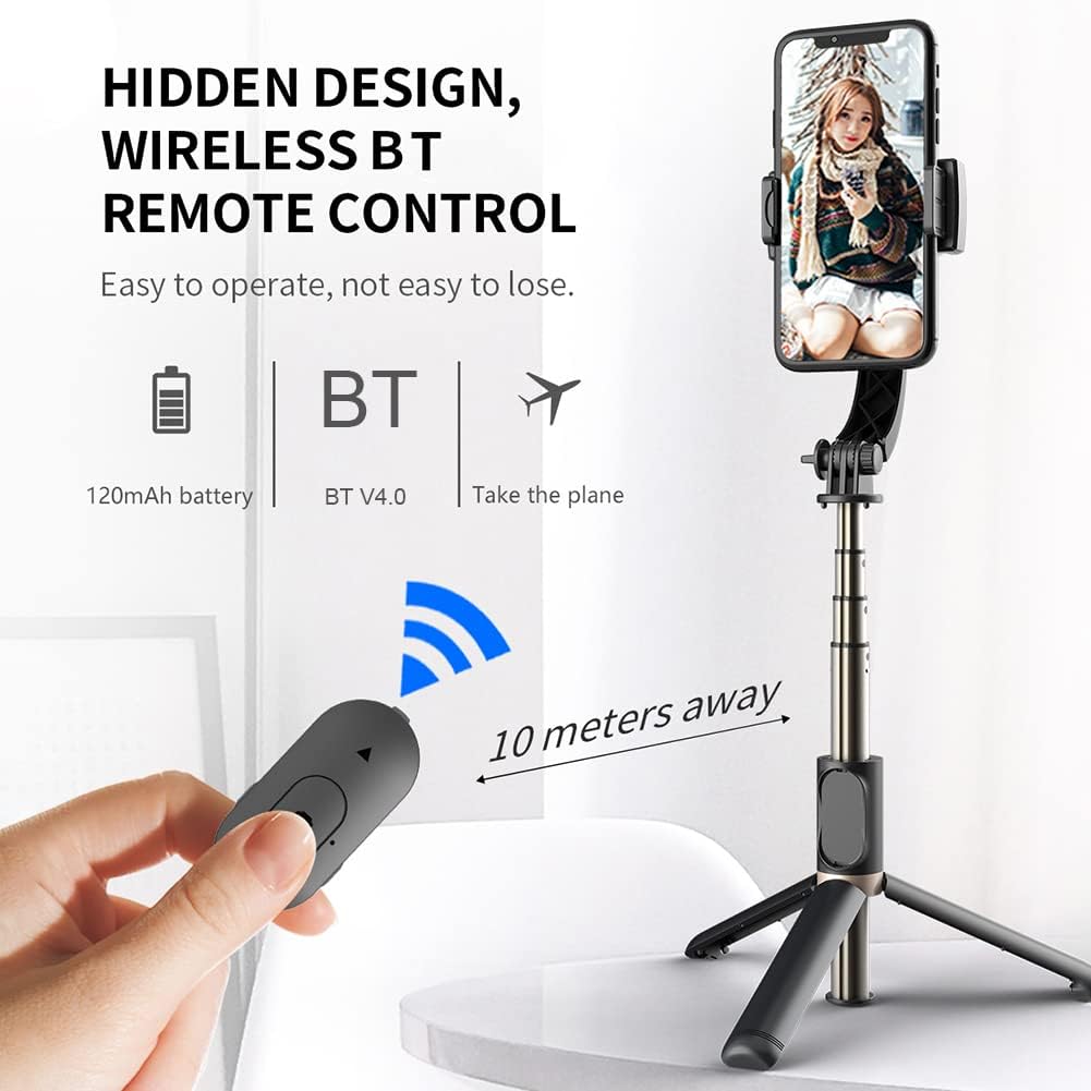Handheld Gimbal Stabilizer Phone Camera Folding Portable Tripod Holder with Wireless Remote Extendable Aluminum Alloy Selfie Stick Monopod for Live Vi