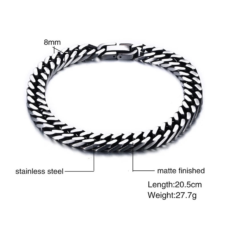 Charm Bracelets oulai777 stainless steel Steel color bracelet men chain hand black chain bracelets cuban link retro rock charm male accessories 231009