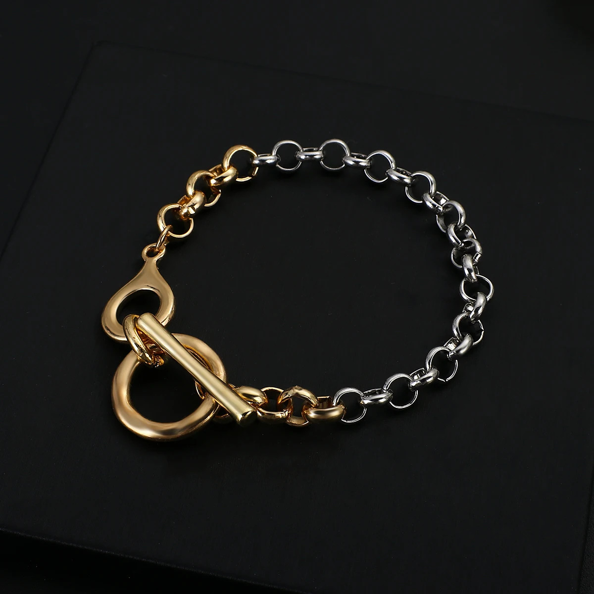 Charm Bracelets FLASHBUY Vintage Two Color Chain for Women Simple Toggle clasps Metal Geometric Statement Fashion Accessories 231009