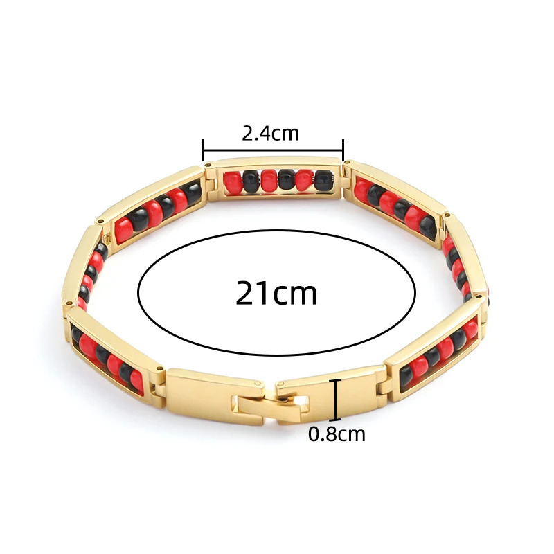 Charm Bracelets CARLIDANA Trend Stainless Steel Jewelry Red and Black Color Orula Beads Bracelet Unisex Lucky Amulet Bangle For Women 231009