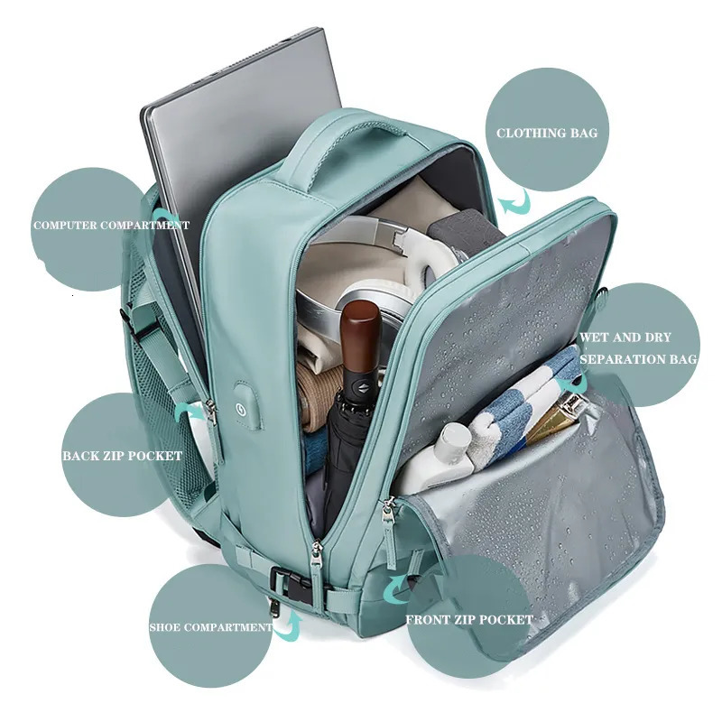 School Bags Buylor Women's Travel Backpack Large Capacity Multi-Function Suitcase USB Charging Schoolbag Short Distance Luggage Bags Mochila 2310