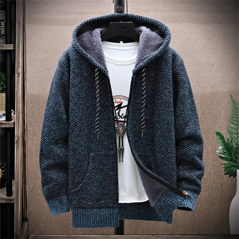 Men's Sweaters Winter Fleece Sweatercoat Men Thick Warm Hooded Kintted Mens Sweater Cardigan Solid Casual Knitting Jacket Coat Male Clothing 2310