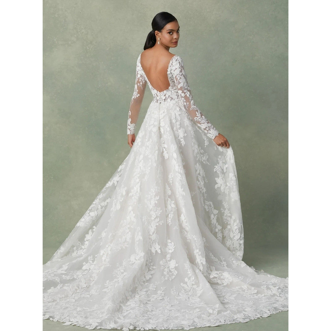 Wedding Dresses Sexy Backless Jewel Neck Sweep Train Beach Wedding Gowns Belt Crystal Beaded Plus Size Bohemian Bridal Dress