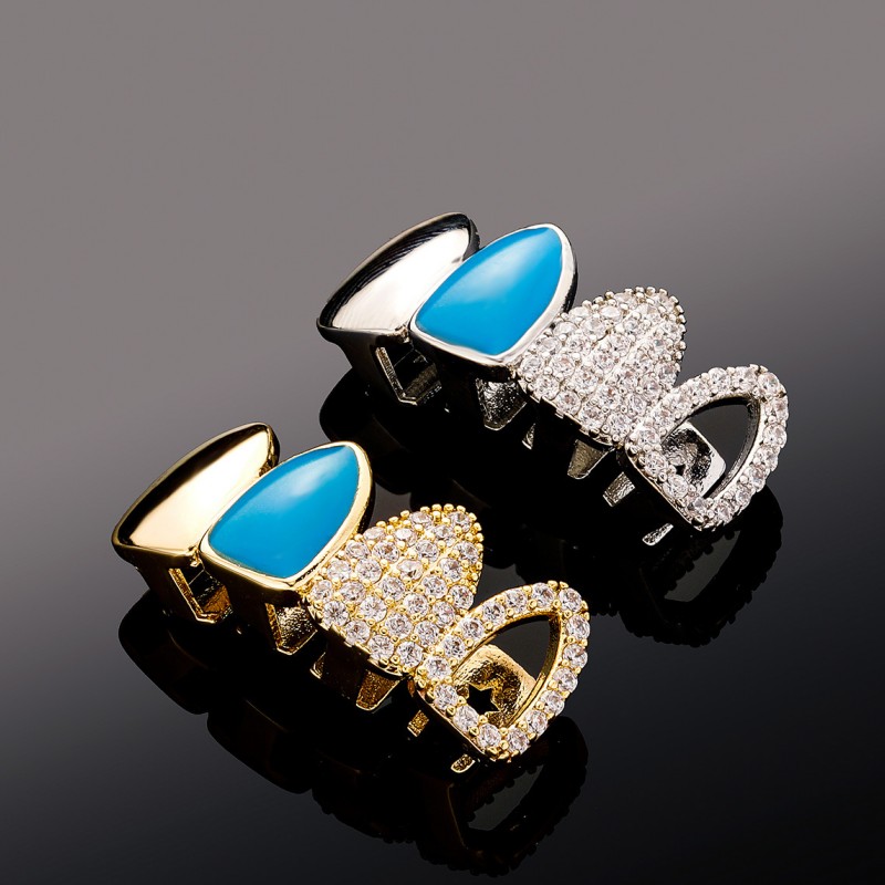 New Fashion Yellow White Gold Plated Bling Iced Out CZ Teeth Grillz Grills Dental Grills Rapper Jewelry for Men Women Gift